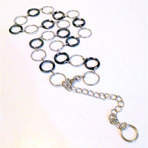 Silver and Gunmetal Circle Link Chain Belt - Picture 3 of 5